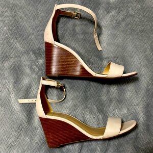 Chic Cream and Brown Wedge Sandals with Ankle Strap
